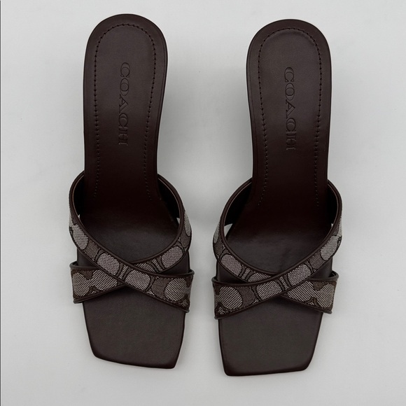 Coach Wedge Sandal In Signature Jacquard Oak Maple - Picture 4 of 13